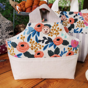 tote bag with floral top and cream linen bottom